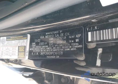 2023 Kia Forte Lxs z USA, uszkodzony, nr VIN 3KPF24AD8PE567278